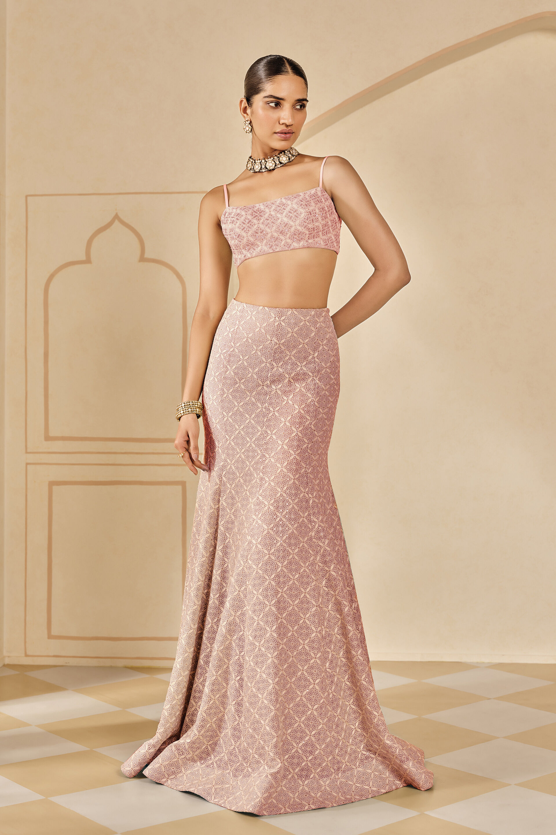 Alinta Sequin Silk Skirt Set - Blush